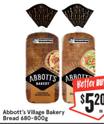 IGA Abbott's Village Bakery Bread 680-800g offer