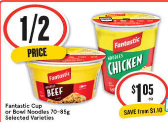 IGA Fantastic Cup or Bowl Noodles 70-85g Selected Varieties offer