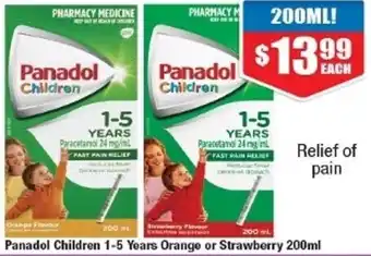 Chemist Warehouse Panadol Children's 1-5 Years Orange or Strawberry 200ml offer