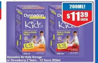 Chemist Warehouse Dymadon for Kids Orange or Strawberry 2 Years - 12 Years 200ml offer