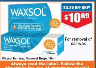Chemist Warehouse Waxsol Ear Wax Removal Drops 10ml offer