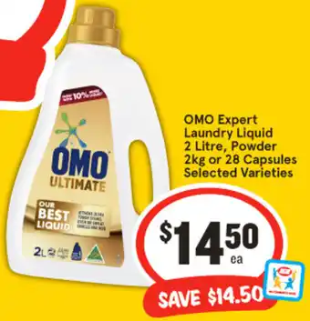 IGA OMO Expert Laundry Liquid 2 Litre, Powder 2kg or 28 Capsules Selected Varieties offer