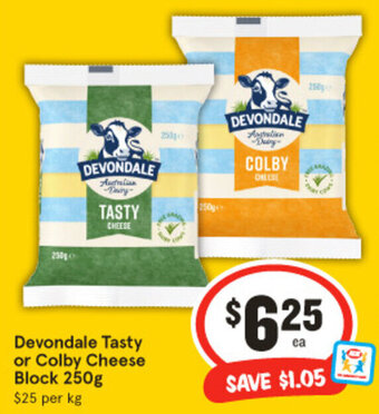 IGA Devondale Tasty or Colby Cheese Block 250g offer