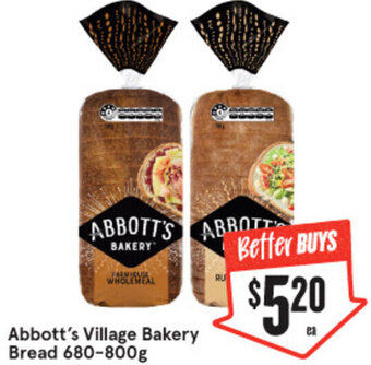 IGA Abbott's Village Bakery Bread 680-800g offer