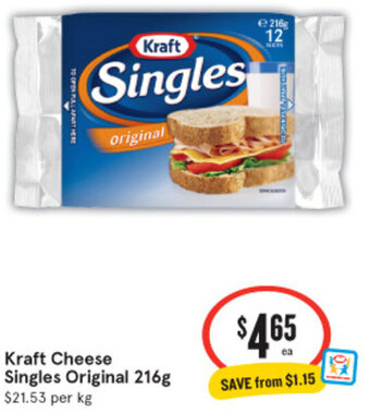 IGA Kraft Cheese Singles Original 216g offer