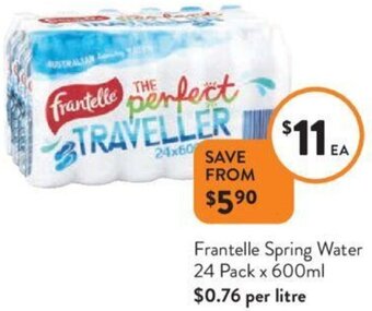 Foodworks Frantelle Spring Water 24 Pack x 600ml offer