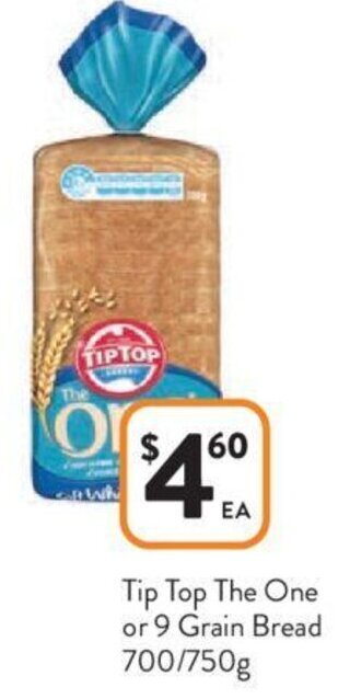 Foodworks Tip Top The One or 9 Grain Bread 700/750g offer