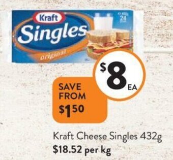 Foodworks Kraft Cheese Singles 432g offer