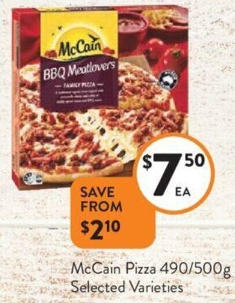 Foodworks McCain Pizza 490/500g Selected Varieties offer