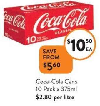 Foodworks Coca-Cola Cans 10 Pack x 375ml offer