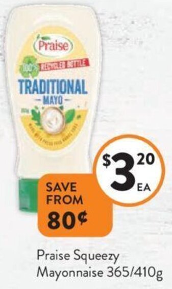 Foodworks Praise Squeezy Mayonnaise 365/410g offer