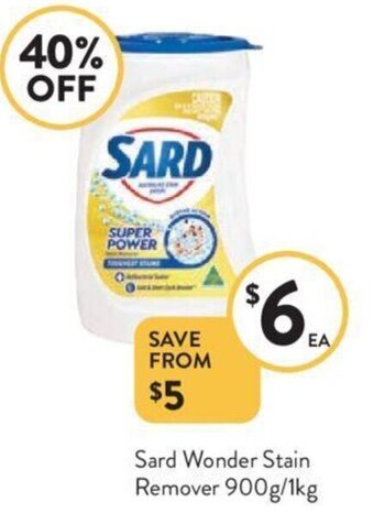 Foodworks Sard Wonder Stain Remover 900g/1kg offer