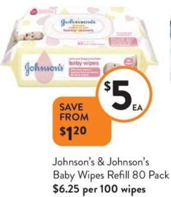 Foodworks Johnson's & Johnson's Baby Wipes Refill 80 Pack offer