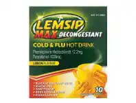 Lemsip Max Cold & Flu Hot Drink with Decongestant 10 Lemon Flavour