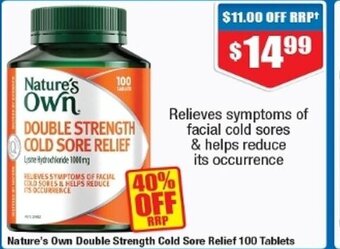 Chemist Warehouse Nature's Own Double Strength Cold Sore Relief 100 Tablets offer