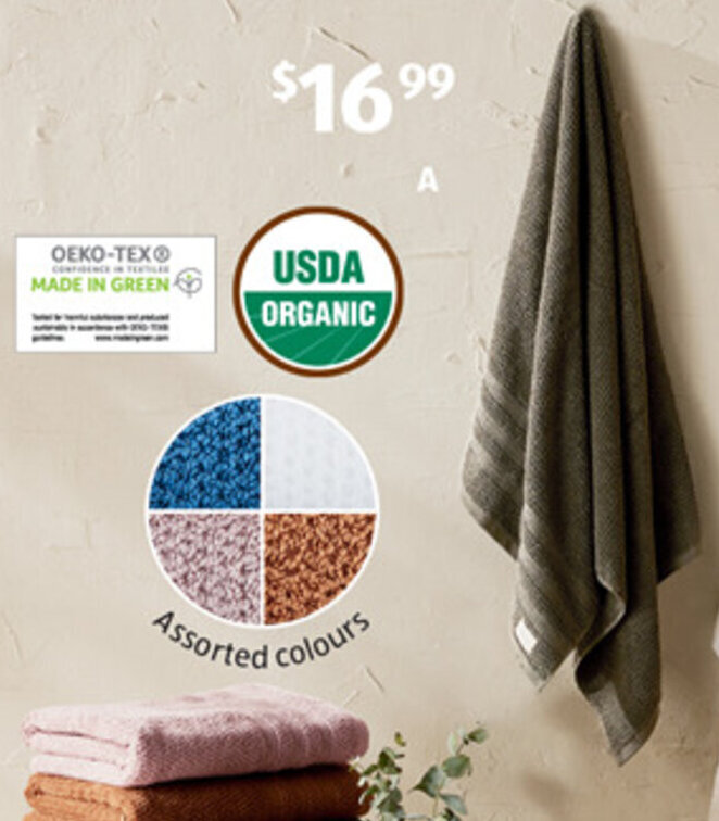 A Organic Cotton Bath Towel offer at ALDI