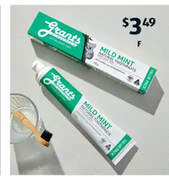 ALDI Grants Mild Mint Natural Toothpaste offer