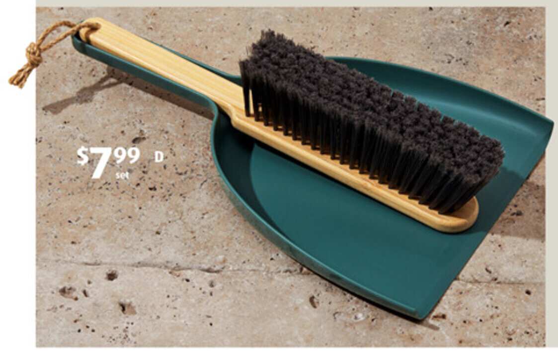 D Bamboo Dustpan and Brush Set Brush handle fits into dustpan for