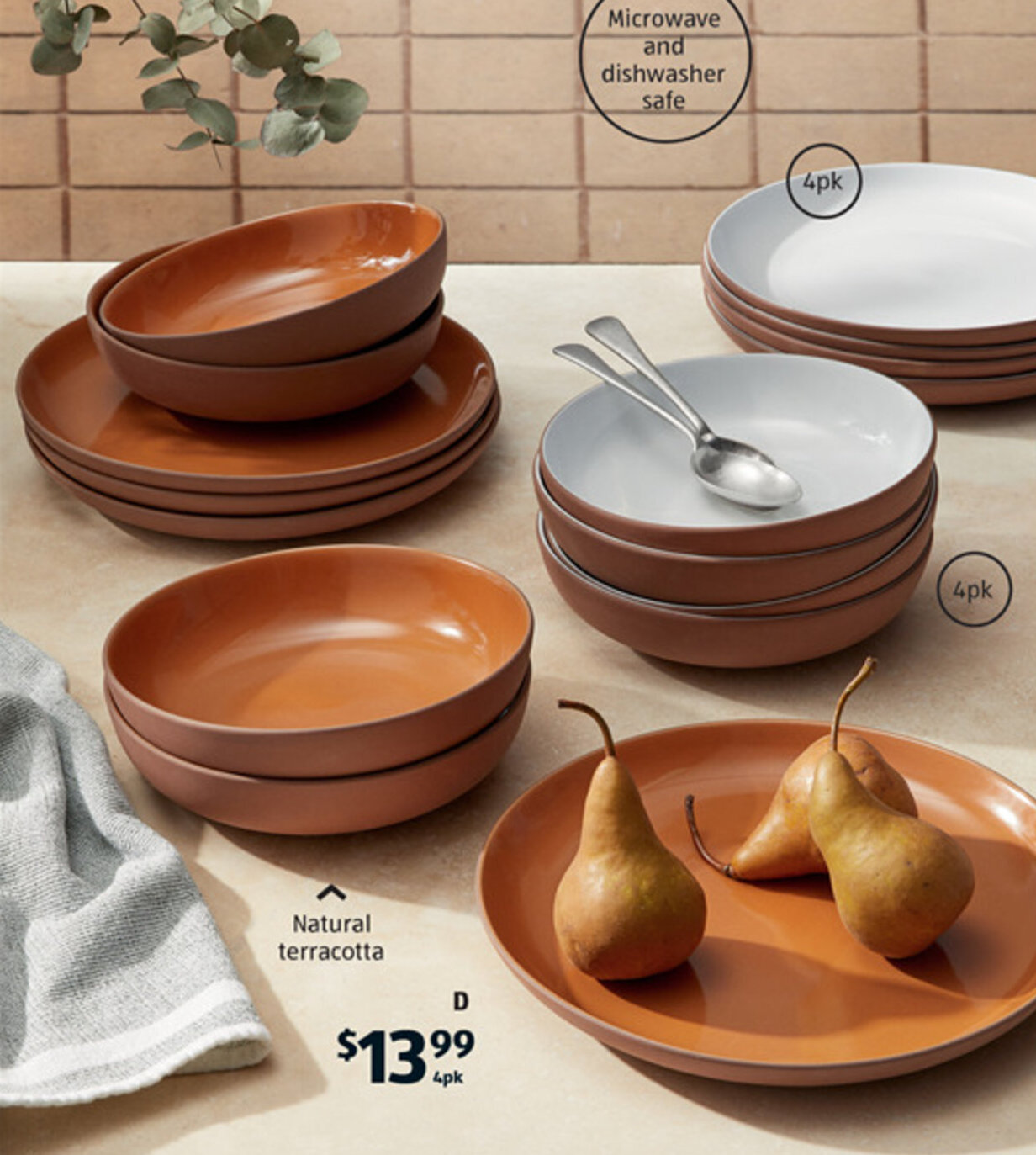 D Terracotta Bowls or Plates 4pk Made from natural terracotta offer at ALDI