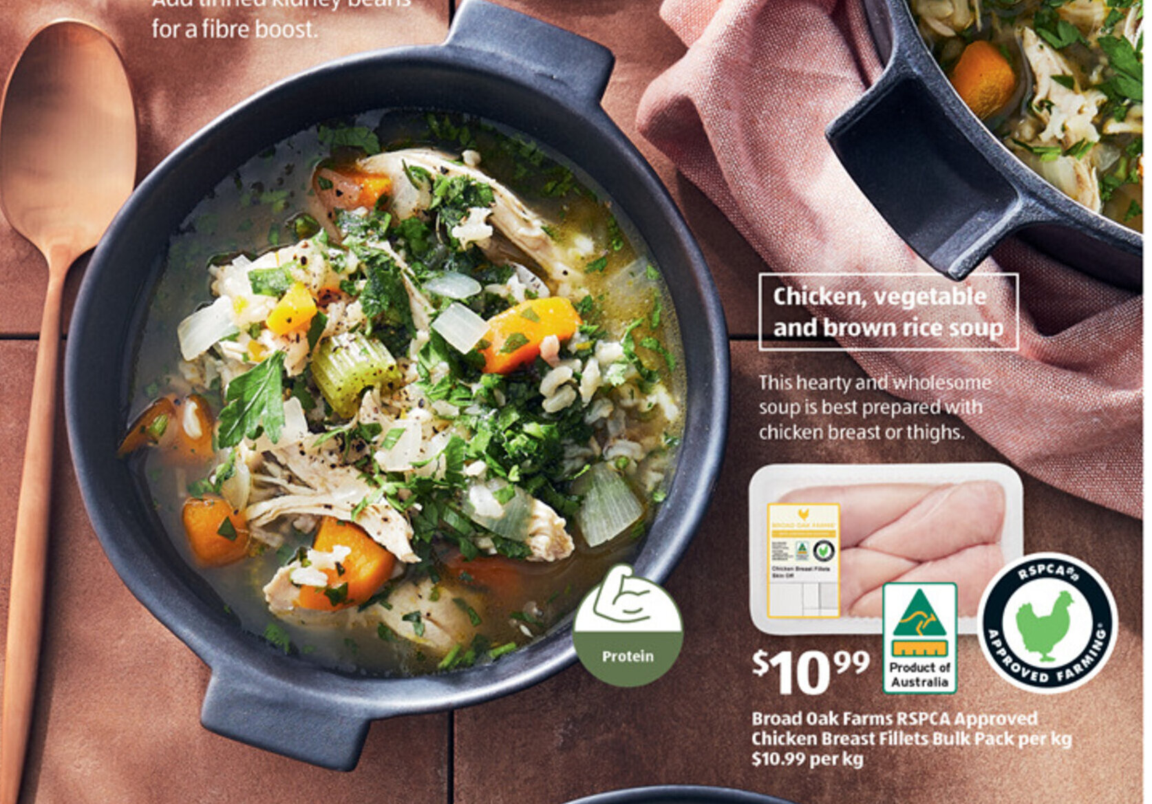 Chicken, vegetable and brown rice soup offer at ALDI