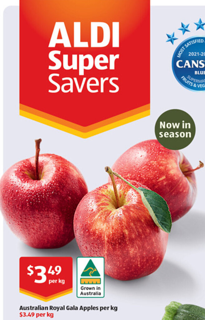 Australian Royal Gala Apples per kg 3.49 per kg offer at ALDI