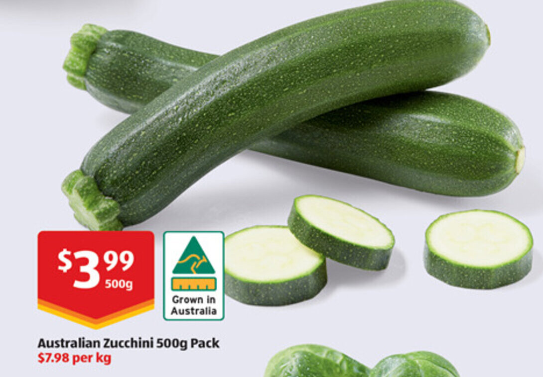 Australian Zucchini 500g Pack 7.98 per kg Grown in Australia offer at ALDI
