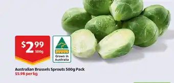 Australian Brussels Sprouts 500g Pack $5.98 per kg