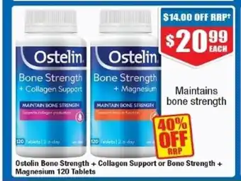 Chemist Warehouse Ostelin Bone Strength + Collagen Support or Bone Strength + Magnesium 120 tablets offer