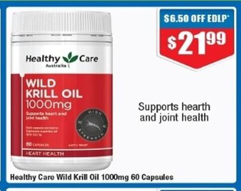 Chemist Warehouse Healthy Care Wild Krill Oil 1000mg 60 Capsules offer