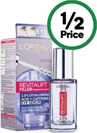 Woolworths L'oreal paris revitalift filler hyaluronic acid + caffeine eye serum 20ml offer