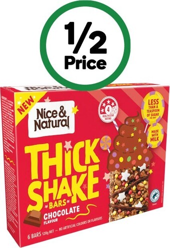 Woolworths Nice & natural thick shake bars 120g pk 6 offer