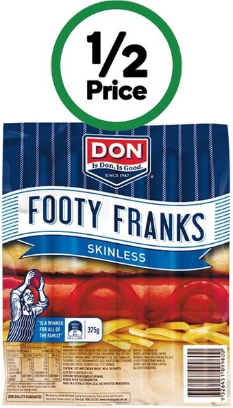 Woolworths Don famous football hot dogs skinless 375g – from the fridge offer