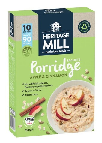 Coles Heritage mill porridge sachets 350g offer