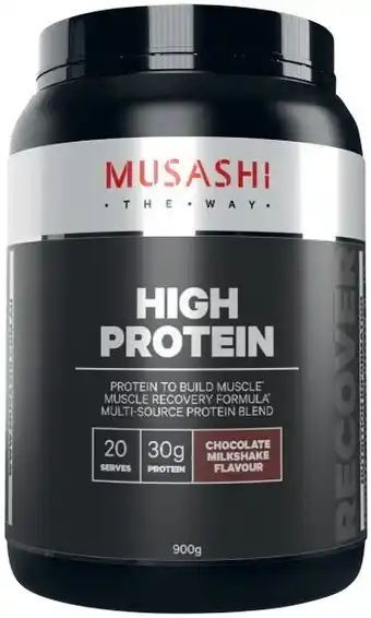 Coles Musashi high protein powders 900g offer