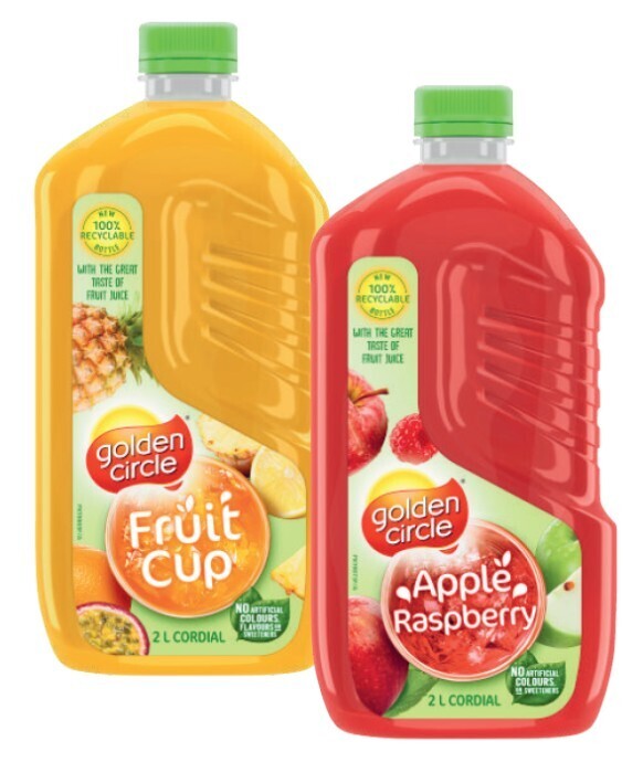 Golden circle cordial 2 litre offer at Coles