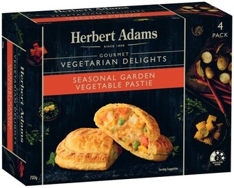 Coles Herbert adams seasonal garden vegetable pastie 4 pack 700g offer