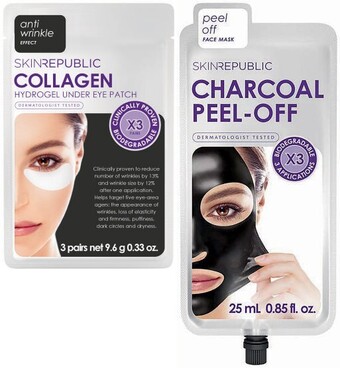 Coles Skin republic charcoal peel off mask or collagen hydrogel under eye patch 3 pack offer
