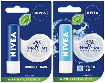 Coles Nivea hydro care spf15 or original lip balm 4.8g offer