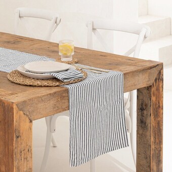 Pillow Talk Catania stripe navy table linen range by habitat offer