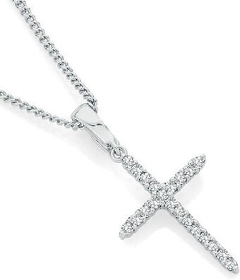 Angus & Coote 9ct white gold diamond cross pendant offer