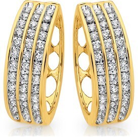 Angus & Coote 9ct gold diamond three row huggie earrings offer