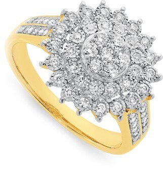 Angus & Coote 9ct gold diamond round cluster ring offer