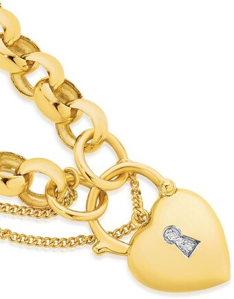 Angus & Coote 9ct gold 20cm solid belcher bracelet with diamond set padlock offer