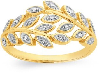 9ct gold diamond leafy wrap ring