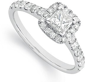 Angus & Coote 18ct white gold diamond cushion shape ring offer