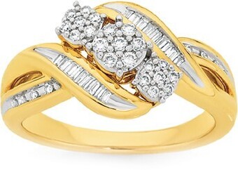 Angus & Coote 9ct gold diamond trilogy swirl ring offer