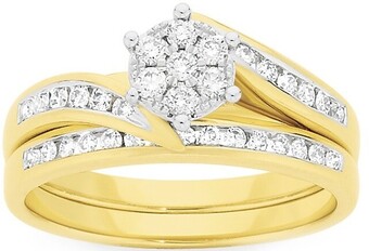 Angus & Coote 9ct gold diamond cluster bridal set offer