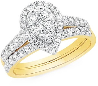 Angus & Coote 18ct gold diamond pear shape bridal set offer
