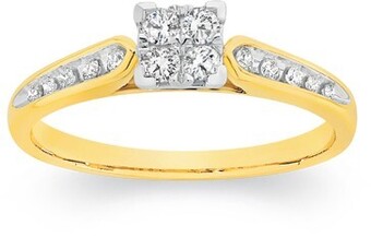 Angus & Coote 9ct gold diamond cluster square shape ring offer
