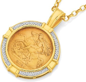 Angus & Coote 9ct gold diamond half sovereign pendant offer